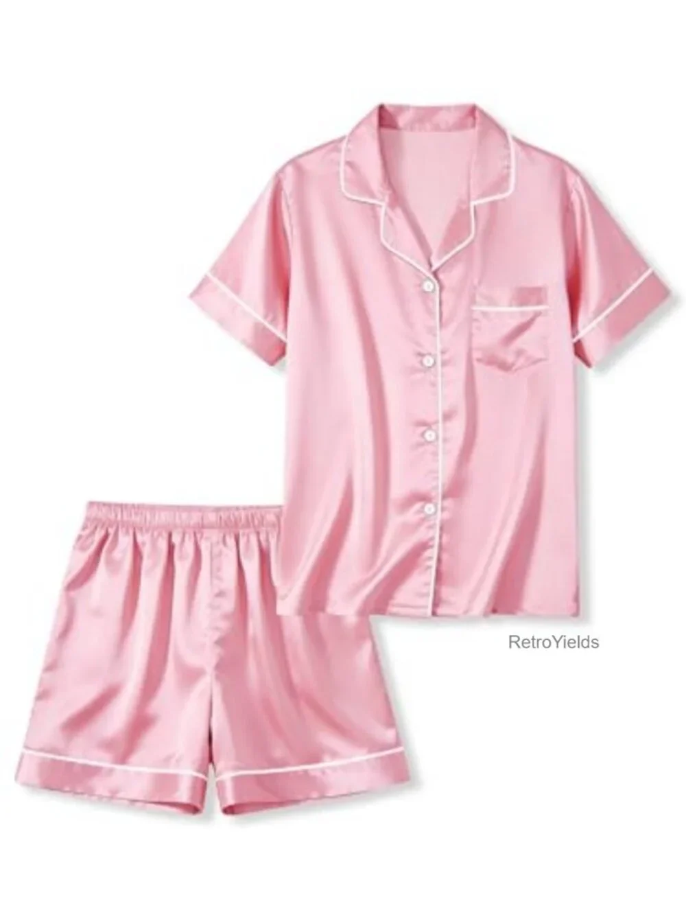 Satin 2-Piece Short Sleeve Pajama Set, Button Top & Shorts, Silky Soft Kids